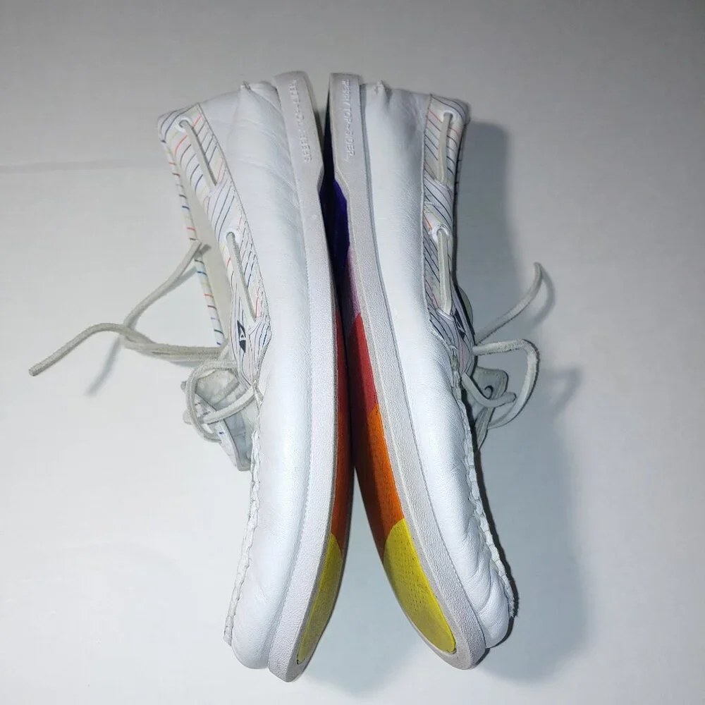 - Sperry Top Side Authentic Original Pride Boat Shoes White Leather Size 13